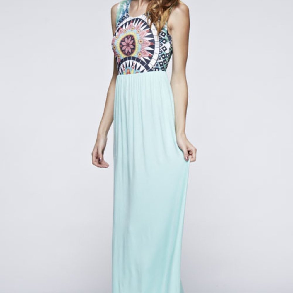 Women's Geometric Mint Maxi Dress